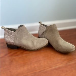 Beige and gold glitter Toms booties